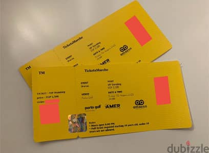 تذكرتين VIP Standing حفلة شيرين فى الساحل الجمعة ٧ أغسطس