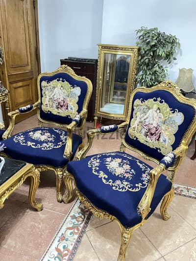 ٢ كرسي اوبيسون رسمة المرضعة غرزة ضيقة  الكرسي ذهب فرنساوي وارد دمياط
