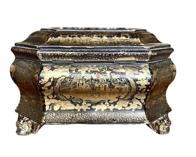 Antique Chinoiserie Lacquer Tea Caddy – 19th Century