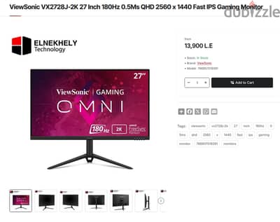 ViewSonic VX2728J-2K 27" QHD Fast IPS Gaming Monitor 180Hz