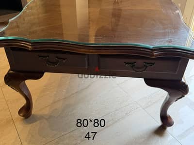 Classic Wooden Coffee Table with Glass Top –