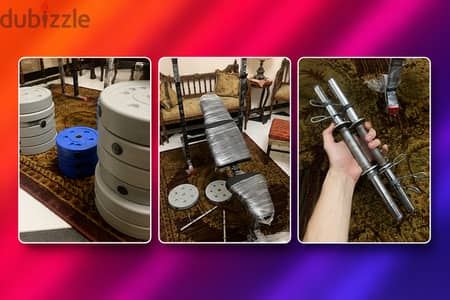 (!!!!أدوات جيم (طارات - بنش - دمبلز) ( الاوزان 100 كيلو