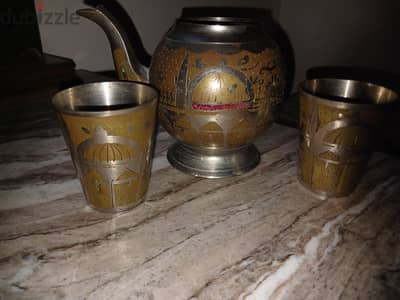براد نحاس هندي و٢ كأس نحاس هندي