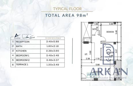 Apartment 98 meters, two rooms, in Al-Mukhabarat, Hadayek October, with a down payment of 300,000
