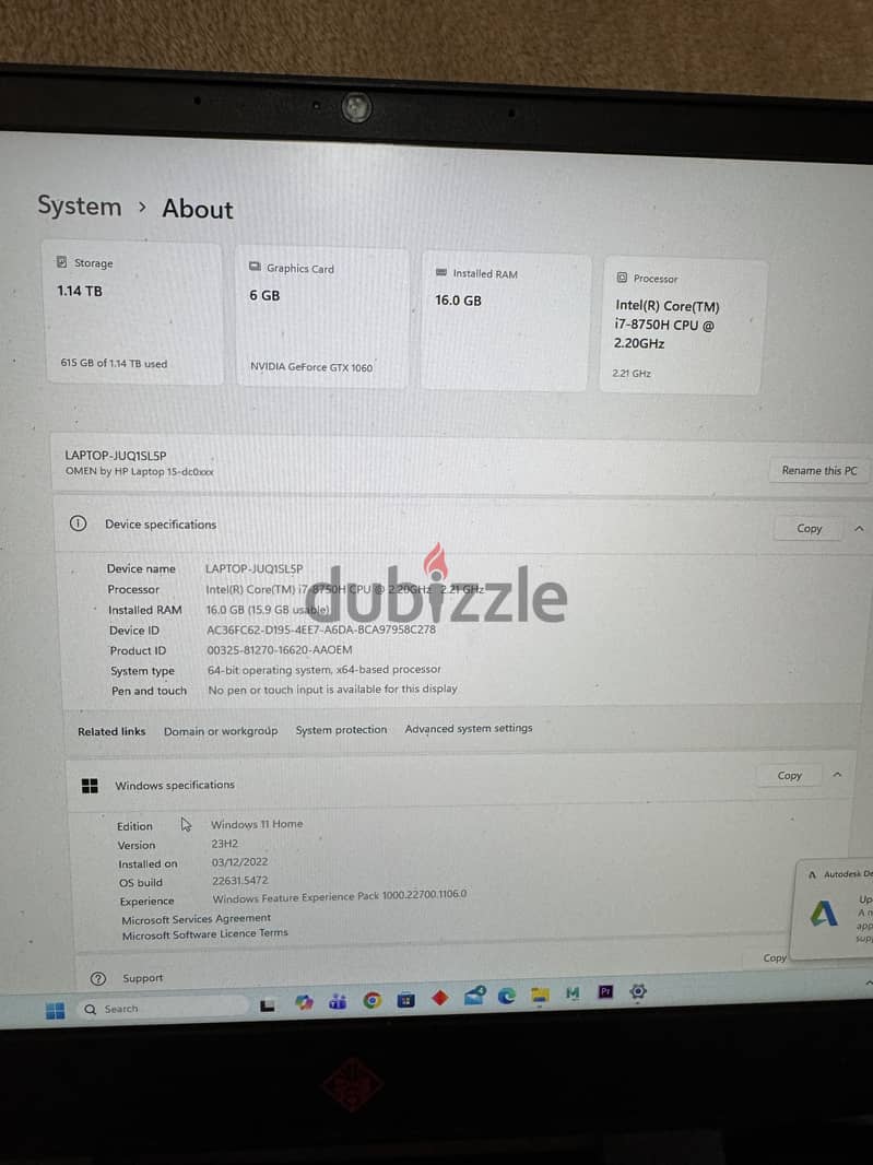 Hp OMEN 15 ,Intel Core i7-8750H 6