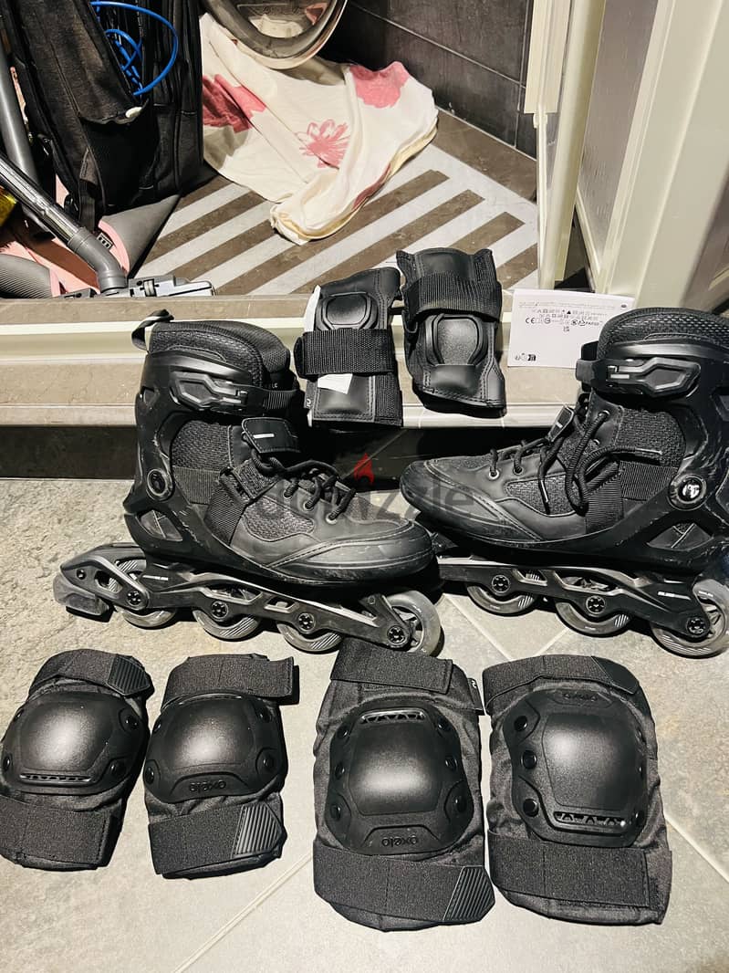 Oxelo MF500 Freeride Inline Skates + Full Protection Set 2