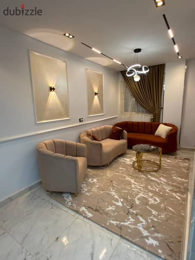 Available apartments for rent, very clean furniture, and 6th of October City, the current first, neighborhood 5, quarter floor, elevator will work soon, including services, minutes to Al-Hosari Mosque, close to all services, balcony