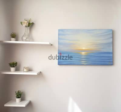 لوحة ديكور زيتية أصلية رسم يدوي (غروب على البحر) 60x40