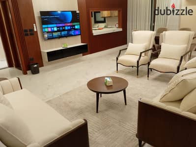 Furnished hotel apartment with hotel finishing for rent, first occupancy for daily and monthly rent for families for upscale and distinguished living.