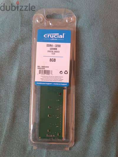 Crucial 8GB RAM DDR4 3200mhz cl22 (جديدة زيرو متفتحتش بالضمان)