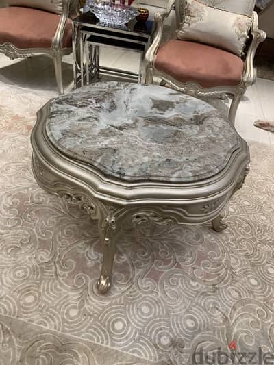 Classic center coffee table with natural fantasy brown marble top