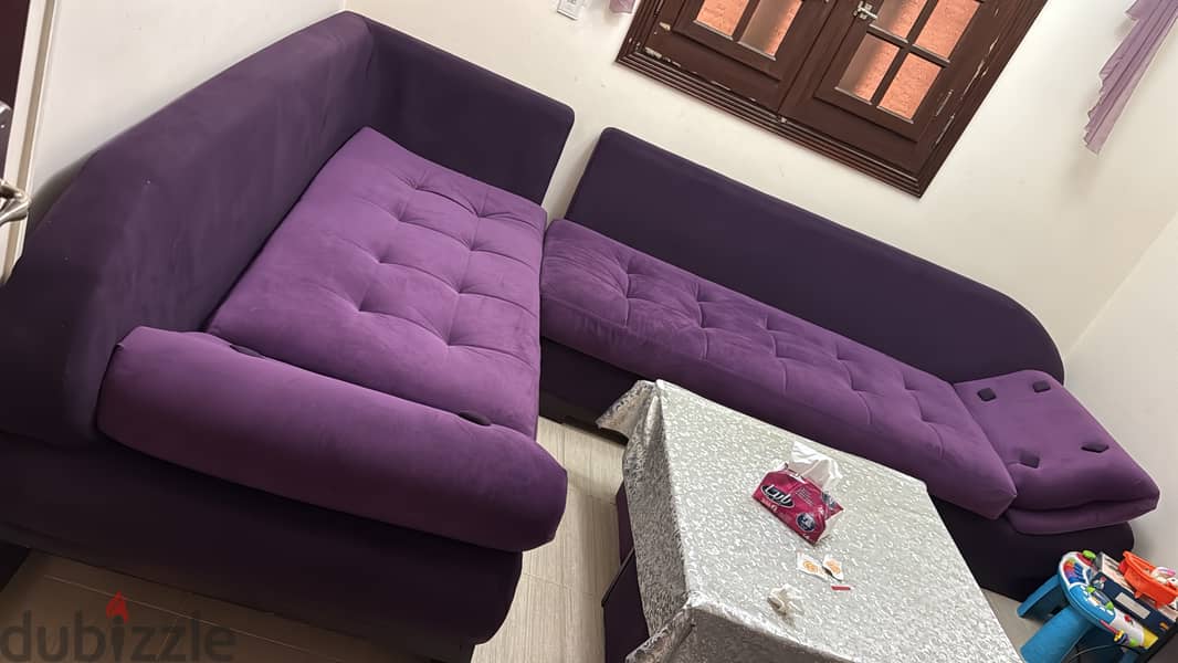 L-Shape Sofa with table, pillows and chair 3
