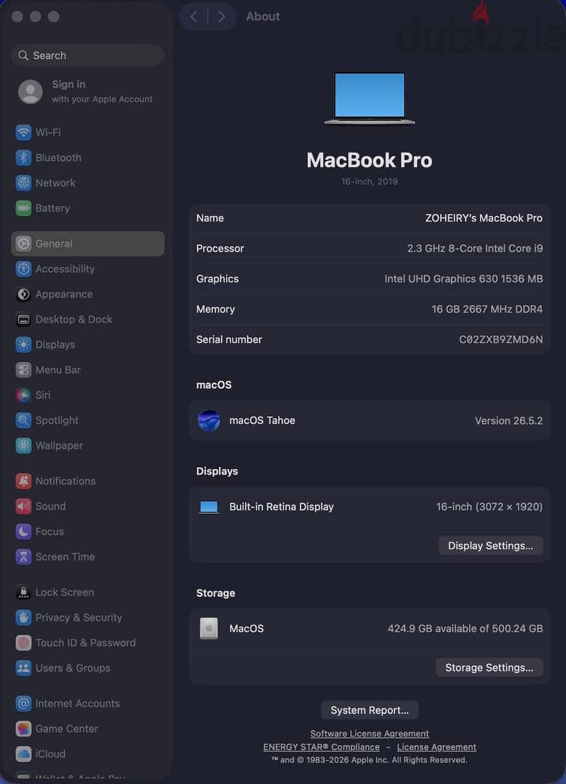 Macbook Pro 2019 Core i9 6