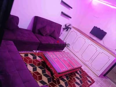 Furnished apartment in the heart of Maadi, very upscale location, ground floor, 2 bedrooms, air-conditioned, reception, bathroom, kitchen