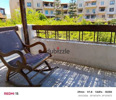 Apartment for rent 3 rooms first balcony next to the pool Al-Shorouk Village