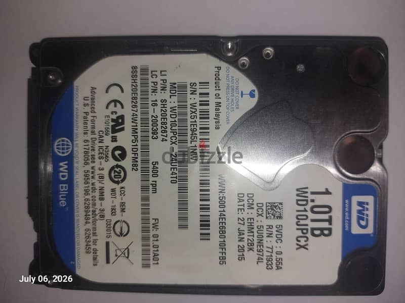 Western Digital HDD 2.5 1 Tb هارد لابتوب 1 تيرا + راكه 3