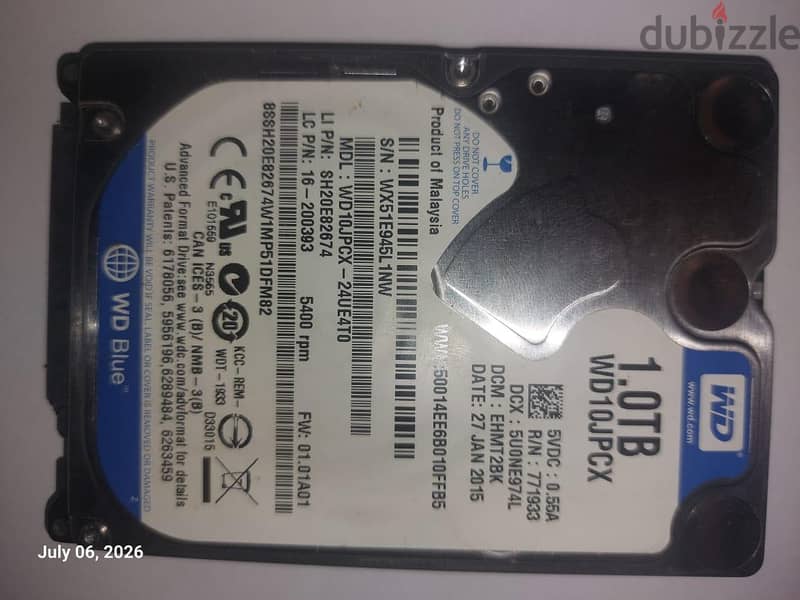 Western Digital HDD 2.5 1 Tb هارد لابتوب 1 تيرا + راكه 8