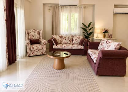 Furnished 200 sq m apartment for rent in Al Yasmin 3 Villas, First Settlement, located near Sadat Axis and North 90th Street.