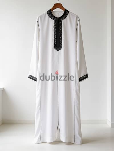 White Traditional Egyptian Wear with black Designs (XL)
