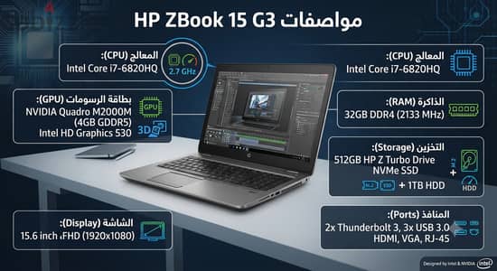 Lap top hp zbook G3  Cor i7 6th H Ram 16 gb ddr4 Ssd 512 gb nvme Vga i