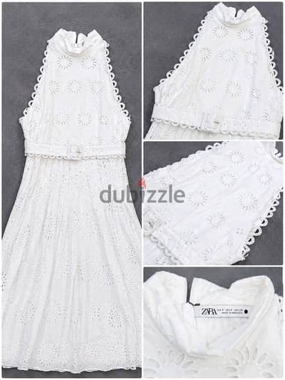 فستان Zara أبيض مطرز – مقاس S