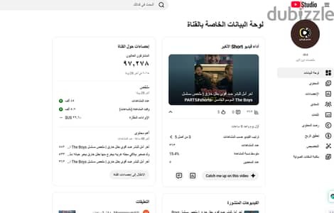 قناة يوتيوب مفعلة دخل 97000 مشترك