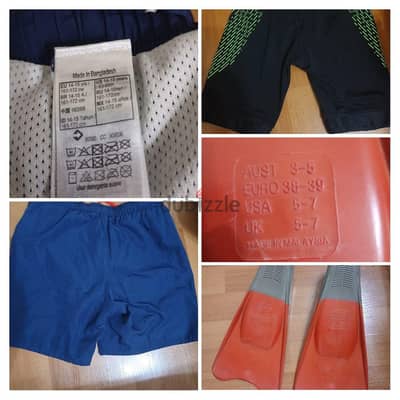 Two swimming shorts and one pair of fins
