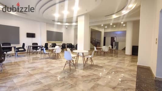 A complete ground floor for rent, suitable for administrative use with a private entrance, in Al Yasmin Villas, Al Tagamoa, or for residential use.
