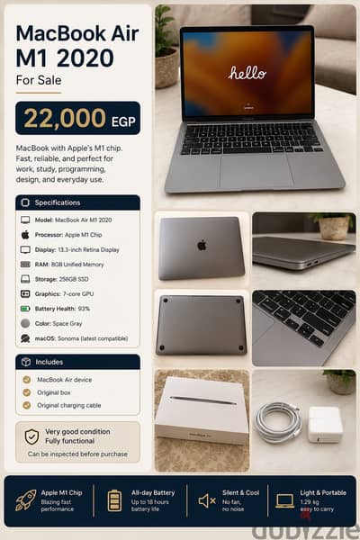 Macbook air M1 - 8GB RAM - 256GB - No charger - Original case