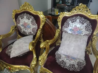 صالون كلاسيك مذهب فاخر خشب زان بالكامل بحالة ممتازة كالجديد عمولة