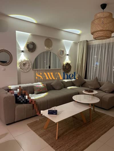 Chalet Arda with a garden on the beachfront, two bedrooms and two bathrooms, clear sea view in Amwaj North Coast, fully furnished with appliances and air conditioning, a great deal for a quick sale