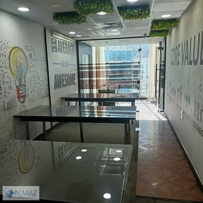 Furnished office space for rent in Cairo Capital Center, Banks District, Fifth Settlement, located between North 90th Street and South 90th Street.
