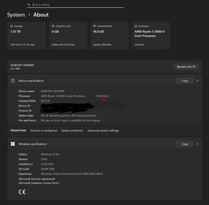 Gaming PC Ryzen 5 3600 RX 570 8GB 3