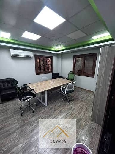 Furnished and fully air-conditioned administrative headquarters of 200 m for rent from Al-Tayaran Street near Kentucky Al-Tayaran in Nasr City