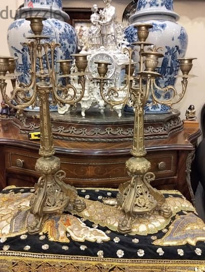 2 شمعدان برونز فرنسي اصلي انتيك ارتفاع 50 سم