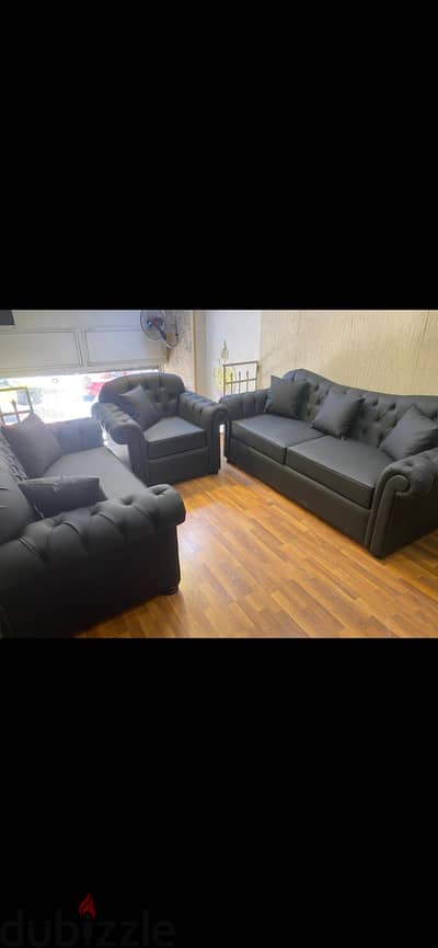 طقم انتريه جلد جديد ٢كنبه و٢كرسى خشب زان سفنج ٤٠صناعات للتواصل 0109741