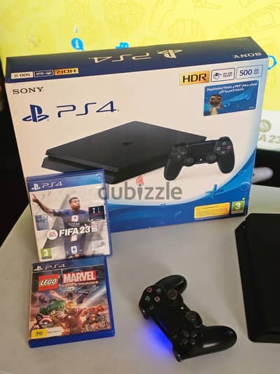 PS4 500gb slim (factory reset) with controller + fifa 23 + Lego heros