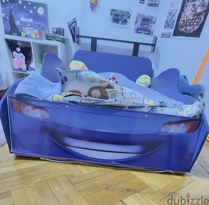 Lightning McQueen Race Wooden Bed (Blue) سرير خشب زان متين 1