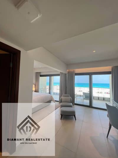For invesment lovers in El Alamein, Chalet 120m Ready to move finished VIP, with Sea and lagoon view, Over 12Years, next to The G Hotel