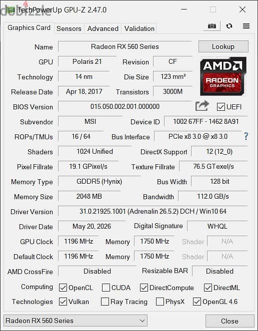 rx 560 2gb oc msi 1