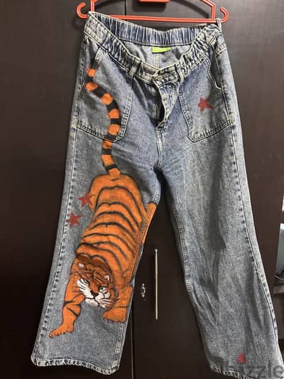 Tiger hand drawn jeans wide leg