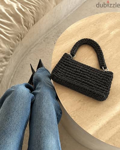 Elegant Handmade Black Crochet Shoulder Bag | Chic Minimalist Handbag