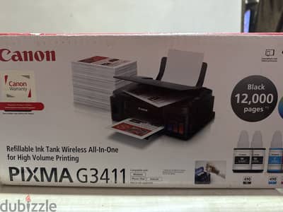 Printer canon موديل pixma G3411 حالته جديد و مستخدمش ولا مرا