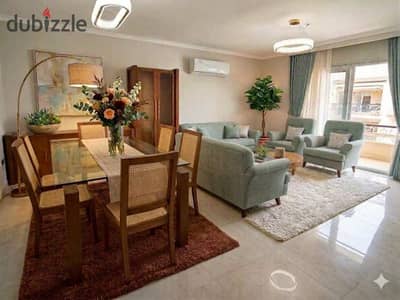 160-meter furnished apartment reception with 3 air-conditioned bedrooms, 3 bathrooms, intercom, IP TV, security and guarding, Al-Nasr Towers Compound, Nasr City