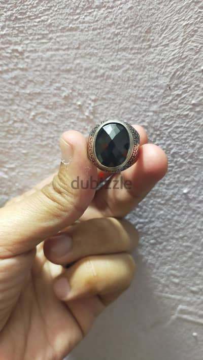 خاتم فضه فاخر بفص اسود بيبرق نادر