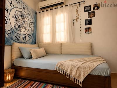 Modern wooden bed with mattress & large storage drawer