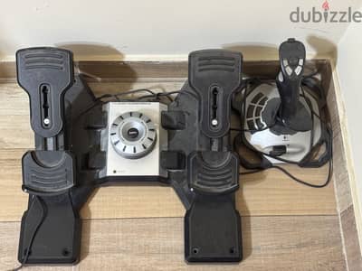 Flight simulator gear rudder pedals and joystick