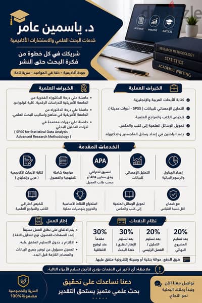 كتابة ابحاث ورسائل علمية لطلاب الدراسات العليا وجميع المراحل الجامعية
