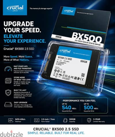 Crucial BX500 SSD 500GB – جديد متبرشم