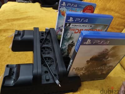 ستاند وشاحن ومبردوحامل سيديهات ps4 فات وسليم وبرو وسيديهات ps4